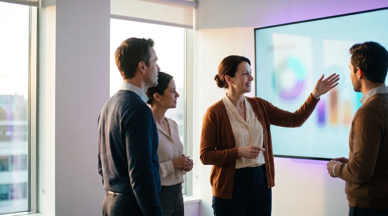 A business owner teaching her team with the system running