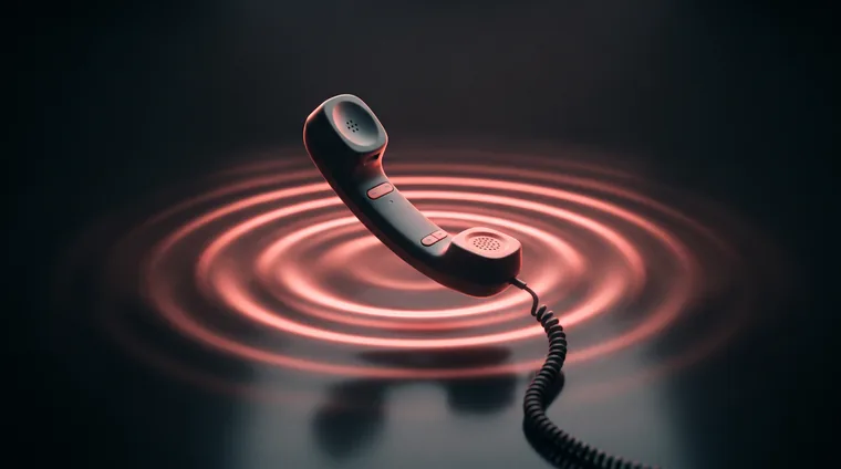 A coral handset over sound ripples