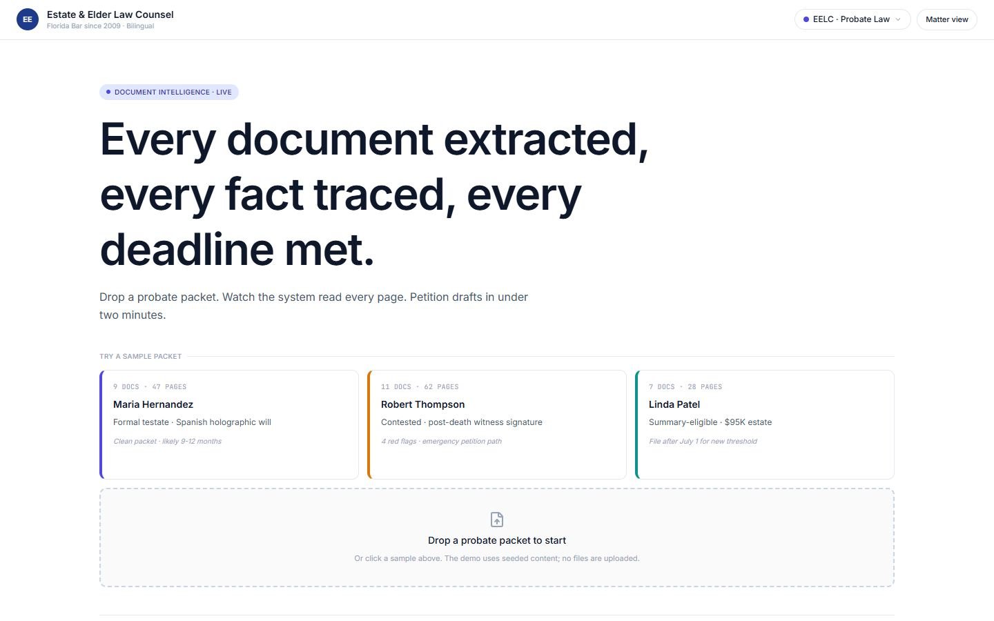 Screenshot of the Intelligent Document Processing product demo, the working product demo build
